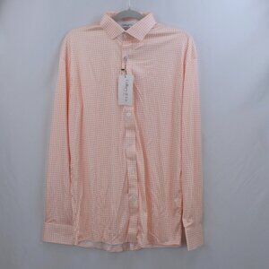 Collars & Co Semi-Spread Collar Long-Sleeve Golf Polo, Orange Grid, Large